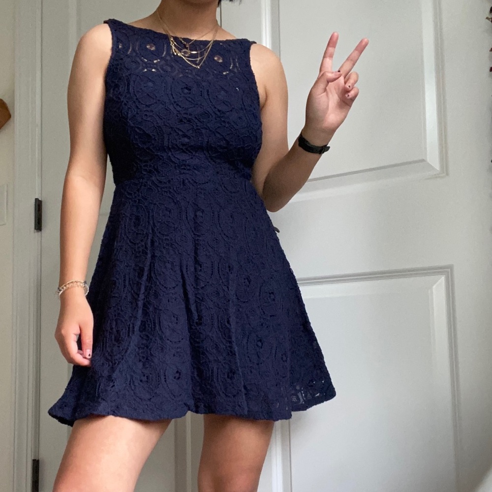 BB Dakota Navy Eyelet Skater Dress